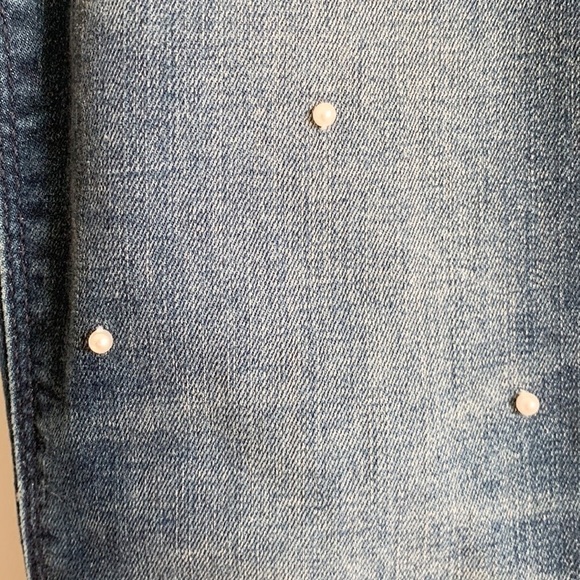 Express Pearl Embellished Blue Denim Mid Rise Ankle Legging 4 - Picture 4 of 11
